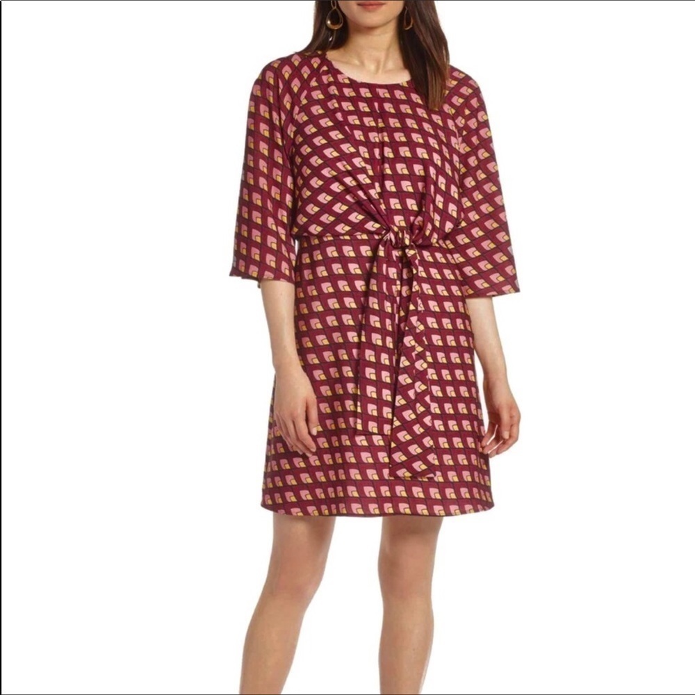 Halogen Tie Front Dress Square Burgundy Bow M NWT